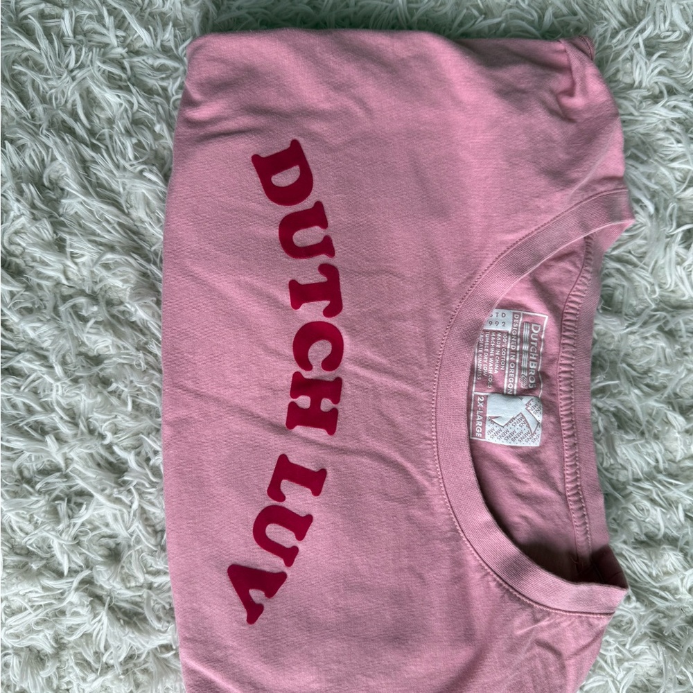 Dutch Bros Pink Tee with Red 'Dutch Luv'